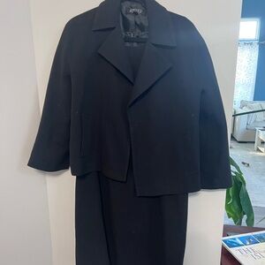 Kasper Black Dress with Pea Coat with Wide Lapels, Size 8